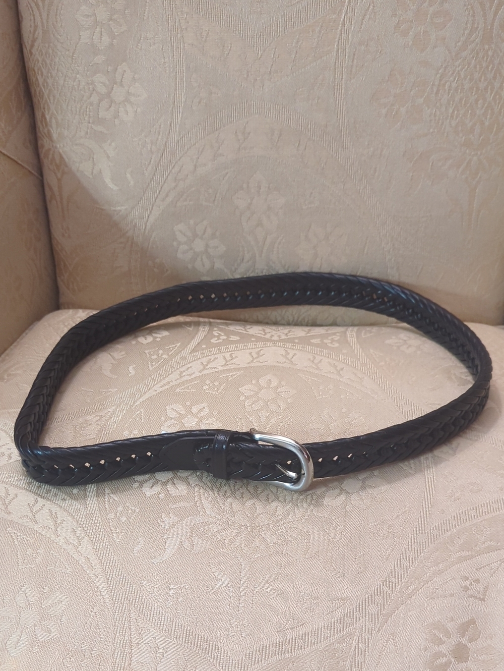 Men's Black Braided Size 34 Manmade Materials Leatherlook Belt Silver Buckle